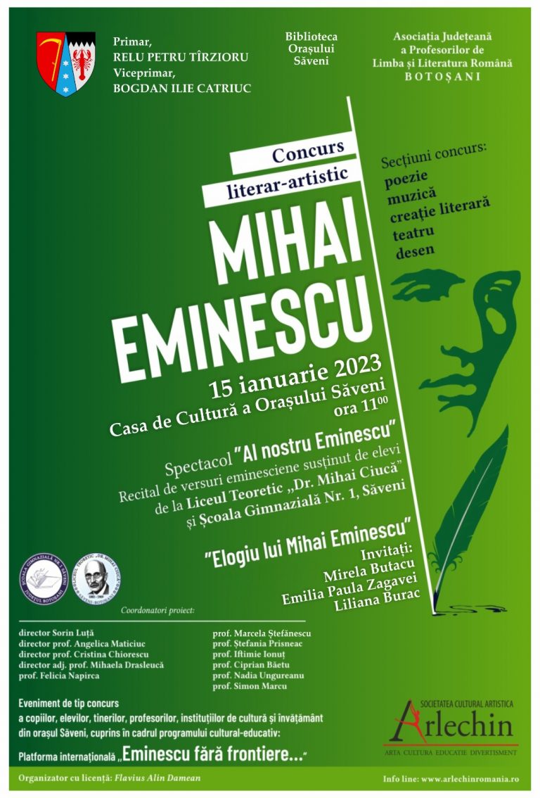 Mihai Eminescu sărbătorit la Săveni de Ziua Culturii Naționale! Mirela Butacu, Liliana Burac și Emilia Paula Zagavei, amfitrioni ai omagiului eminescian ,,Al nostru Eminescu”!