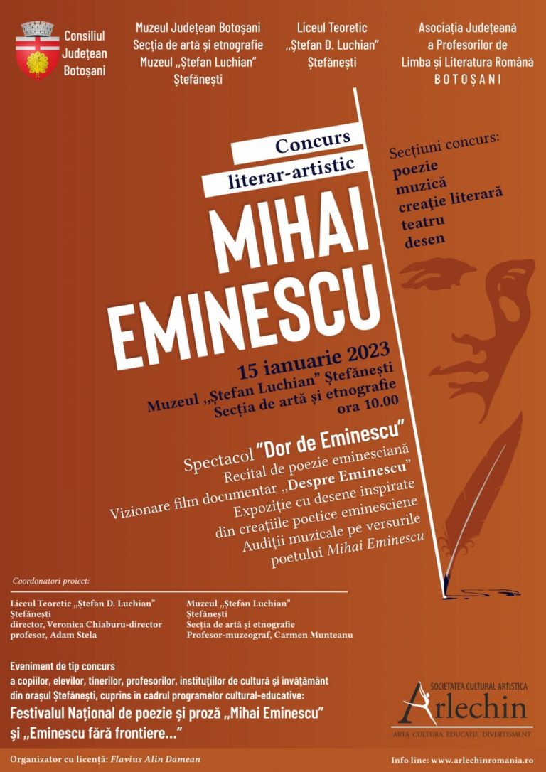 Mihai Eminescu omagiat de Ziua Culturii Naționale la Muzeul ,,Ștefan Luchian” din Ștefănești, de Asociația profesorilor de limba română și tânăra generație de elevi și adolescenți!