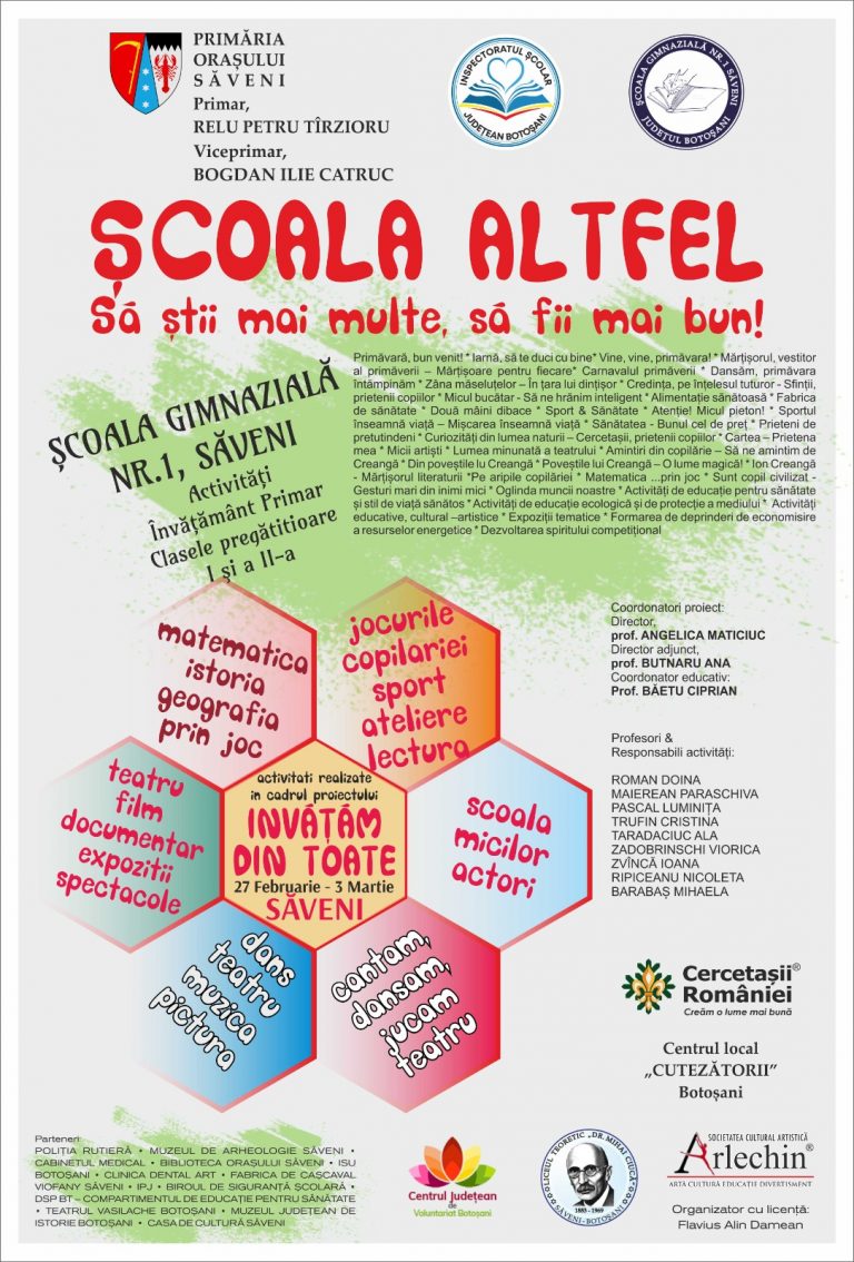 Școala Altfel –  Să Știi mai multe, să fii mai bun! Vezi când începe la Săveni proiectul  ,,Învațăm din toate”!