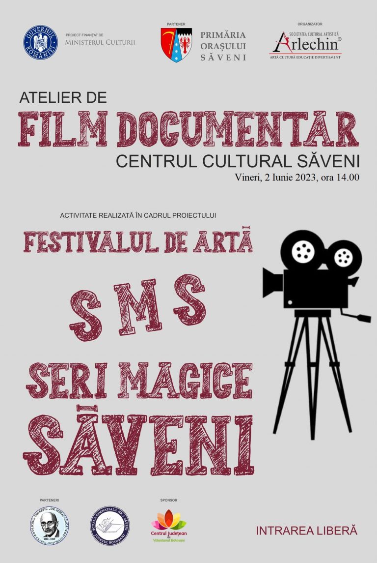 Vezi când are loc la Săveni, atelierul de film documentar „Sammy Lerner”, moderat de Ana Maria Moldovan, actriță la Teatrul Odeon și trainer actorie la Academia ,,Studiourile Buftea”!