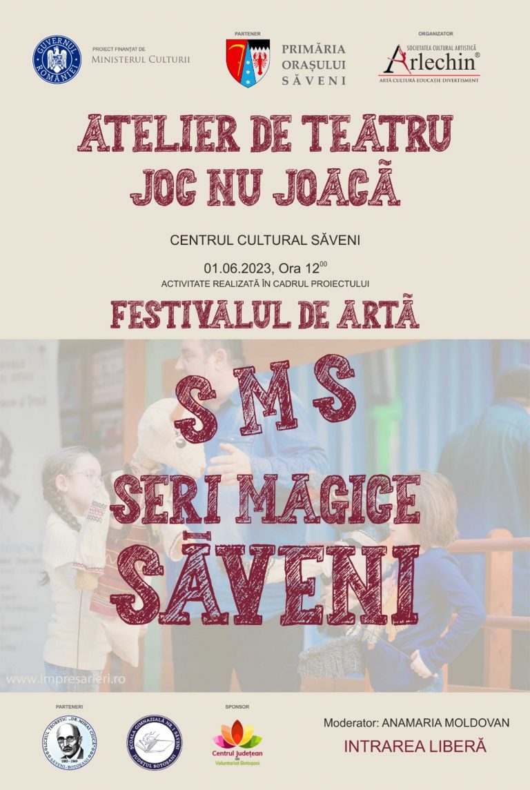 Vezi ce activități și evenimnte sunt organizate în prima zi a Festivalului de artă ,,SMS- Seri Magice Săveni”,de Ziua Internațională a Copiilor!