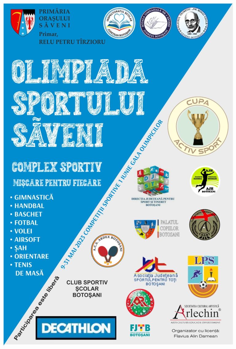 Olimpiada Sportului Săveni, Trofeul Activ Sport! Vezi unde și când au loc competițiile sportive ale ediției de primăvară: handbal, gimnastică, baschet, volei, fotbal, șah, orientare sportivă, airsoft, atletism și tenis de masă!