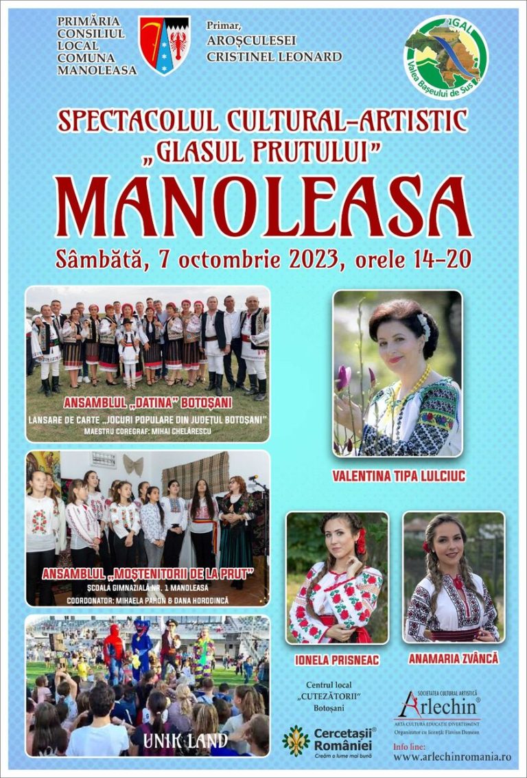 Glasul Prutului, spectacol cultural-artistic pentru copii și tineret în Țara de Sus, la Manoleasa!