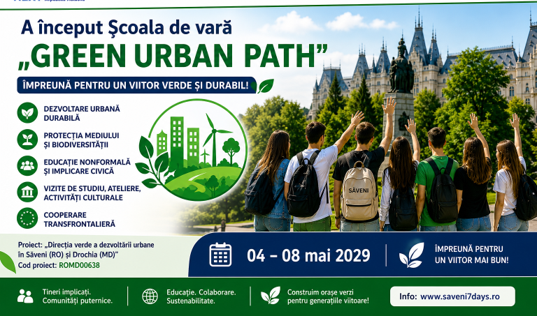 Școala de vară „GREEN URBAN PATH” din cadrul proiectului transfrontalier Săveni (RO) și Drochia (MD) a început cu energie și dorință de reuși!