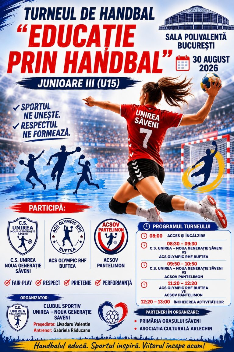 „Educație prin handbal”, la Sala Polivalentă București. Handbalistele din Săveni, Buftea și Pantelimon se întâlnesc pe teren.